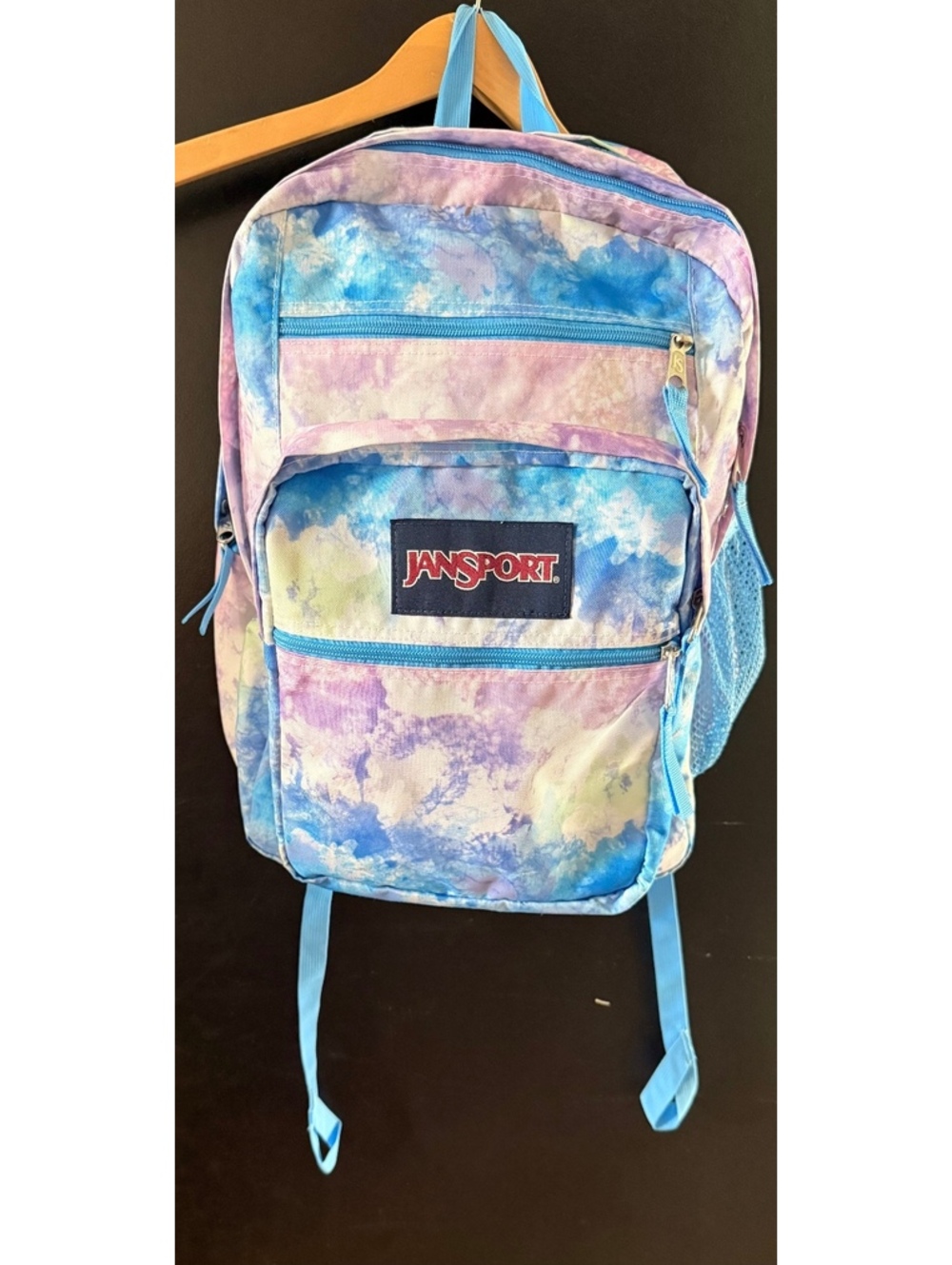 JanSport Pastel Tie Dye Blue Purple Multi Pocket Backpack